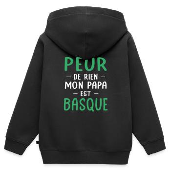 Je n'ai peur de rien mon papa est Basque - Sweat Premium à capuche zippé enfant bio - noir - Dos - AI Model Kid Male (0cm)