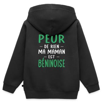 Je n'ai peur de rien ma maman est Béninoise - Sweat Premium à capuche zippé enfant bio - noir - Dos - AI Model Kid Male (0cm)