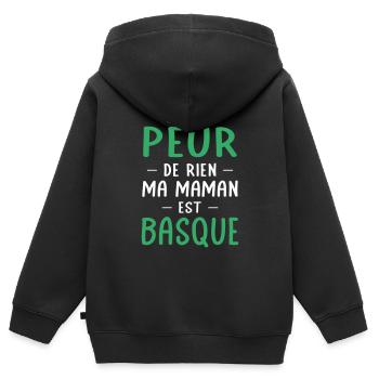 Je n'ai peur de rien ma maman est Basque - Sweat Premium à capuche zippé enfant bio - noir - Dos - AI Model Kid Male (0cm)