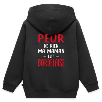 Je n'ai peur de rien ma maman est Bordelaise - Sweat Premium à capuche zippé enfant bio - noir - Dos - AI Model Kid Male (0cm)