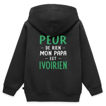 Je n'ai peur de rien mon papa est Ivoirien - Sweat Premium à capuche zippé enfant bio - noir - Dos - AI Model Kid Male (0cm)