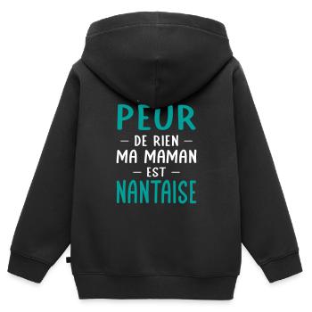 Je n'ai peur de rien ma maman est Nantaise - Sweat Premium à capuche zippé enfant bio - noir - Dos - AI Model Kid Male (0cm)