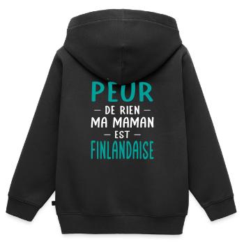 Je n'ai peur de rien ma maman est Finlandaise - Sweat Premium à capuche zippé enfant bio - noir - Dos - AI Model Kid Male (0cm)