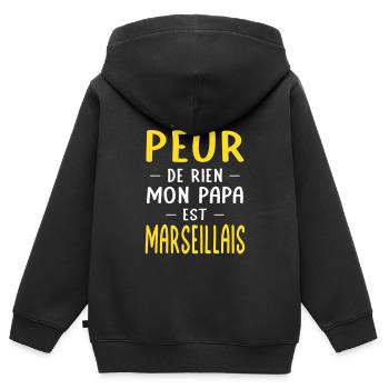 Je n'ai peur de rien mon papa est Marseillais - Sweat Premium à capuche zippé enfant bio - noir - Dos - AI Model Kid Male (0cm)