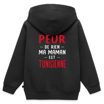 Je n'ai peur de rien ma maman est Tunisienne - Sweat Premium à capuche zippé enfant bio - noir - Dos - AI Model Kid Male (0cm)