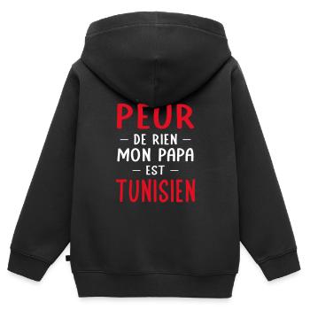 Je n'ai peur de rien mon papa est Tunisien - Sweat Premium à capuche zippé enfant bio - noir - Dos - AI Model Kid Male (0cm)