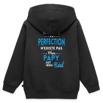 La Perfection n'existe pas Mais Papy est Réel - Sweat Premium à capuche zippé enfant bio - noir - Dos - AI Model Kid Male (0cm)