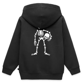 skeleton Fußballkugelkopf, der Schädel Rowdy hält - Kinder Premium Organic Zip Hoodie - Schwarz - Hinten - AI Model Kid Male (0cm)