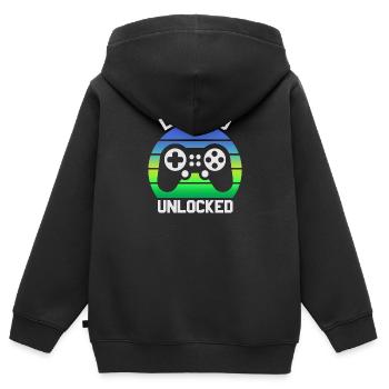 Niveau 10 débloqué, 10e anniversaire garçon, 10 ans - Sweat Premium à capuche zippé enfant bio - noir - Dos - AI Model Kid Male (0cm)