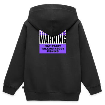Warnung kann anfangen, über Fischerei zu sprechen - Kinder Premium Organic Zip Hoodie - Schwarz - Hinten - AI Model Kid Male (0cm)
