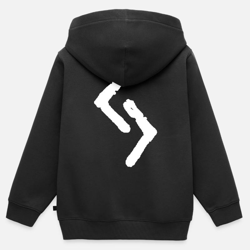Elder Futhark Rune Jera - lettre J - Sweat Premium à capuche zippé enfant bio - noir