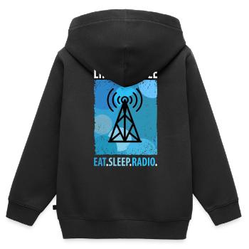 Amateur Radio Radio Radio Radio Radio Amateur Vintage - Sweat Premium à capuche zippé enfant bio - noir - Dos - AI Model Kid Male (0cm)