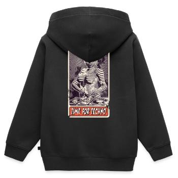 Revolution Techno Music, DJ comique avec console de mixage! - Sweat Premium à capuche zippé enfant bio - noir - Dos - AI Model Kid Male (0cm)