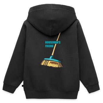 broom housemans friend | Besen - Kinder Premium Organic Zip Hoodie - Schwarz - Hinten - AI Model Kid Male (0cm)