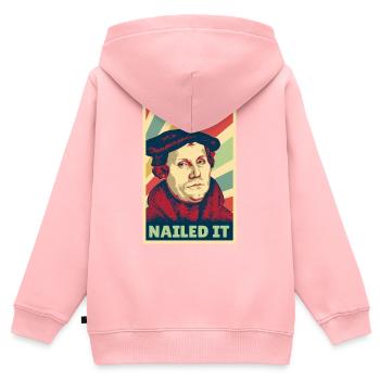 Lo clavó Martin Luther Colors Vintage - Sweat Premium à capuche zippé enfant bio - rose - Dos - AI Model Kid Female (0cm)