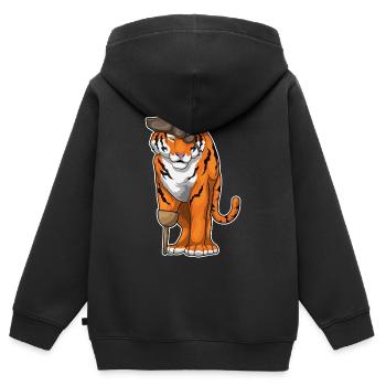 Tiger Pirate Coup de jambe en bois - Sweat Premium à capuche zippé enfant bio - noir - Dos - AI Model Kid Male (0cm)