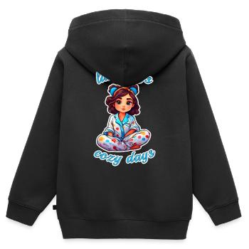 Anime girl in pajamas lazy days, cosy nights - Kids Premium Organic Zip-up Hoodie - black - Back - AI Model Kid Male (0cm)