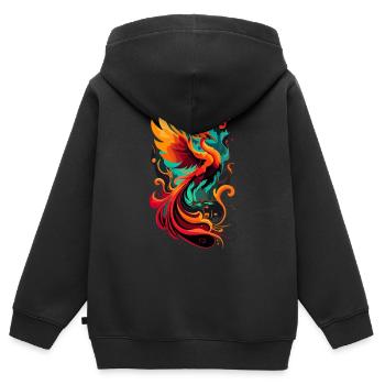 Phönix aus der Asche – Feuervogel der Wiedergeburt - Kinder Premium Organic Zip Hoodie - Schwarz - Hinten - AI Model Kid Male (0cm)