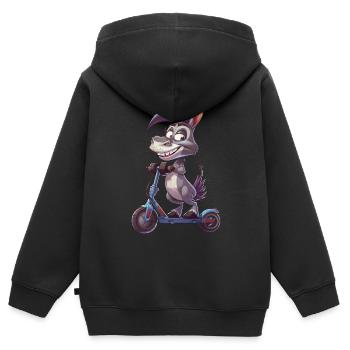 Esel Roller - Kinder Premium Organic Zip Hoodie - Schwarz - Hinten - AI Model Kid Male (0cm)