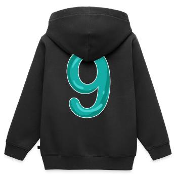 Numéro 9 - Neuf - 9 Motif - Sweat Premium à capuche zippé enfant bio - noir - Dos - AI Model Kid Male (0cm)