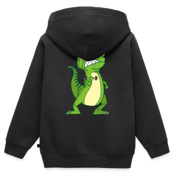 Tyrannosaurus rex und Handfeuerwaffen - Kinder Premium Organic Zip Hoodie - Schwarz - Hinten - AI Model Kid Male (0cm)