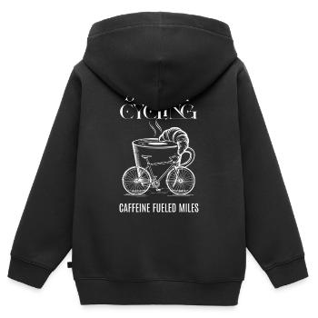 Caffeine-Fueled Miles - Kids Premium Organic Zip-up Hoodie - black - Back - AI Model Kid Male (0cm)