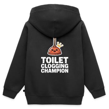 Champion du bouchon des toilettes Klo Humour - Sweat Premium à capuche zippé enfant bio - noir - Dos - AI Model Kid Male (0cm)