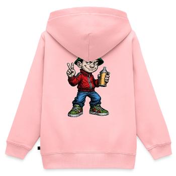 Artiste graffiti jeunesse des années 80 - Sweat Premium à capuche zippé enfant bio - rose - Dos - AI Model Kid Female (0cm)