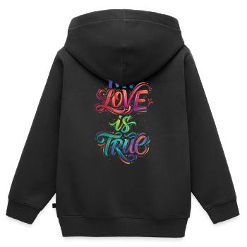 Meine Liebe ist wahr, farbenfroher Text, Malerei, Druck, - Kinder Premium Organic Zip Hoodie - Schwarz - Hinten - AI Model Kid Male (0cm)