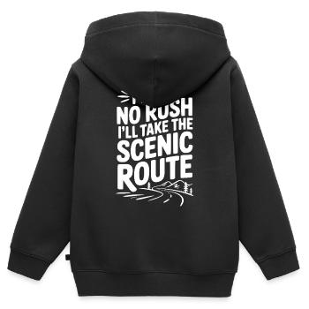 Ich habe es nicht eilig, ich nehme die landschaftlich reizvolle Route - Kinder Premium Organic Zip Hoodie - Schwarz - Hinten - AI Model Kid Male (0cm)
