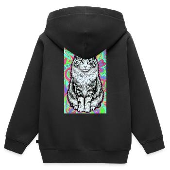 katt - Hettegenser Premium med glidelås barn økologisk - svart - Bak - AI Model Kid Male (0cm)