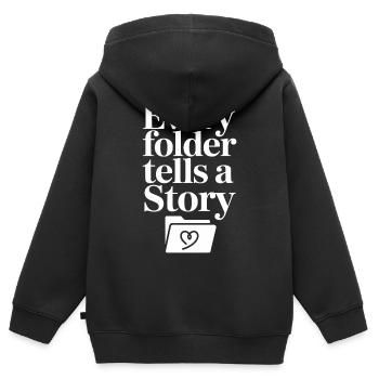 Chaque dossier raconte une histoire - Sweat Premium à capuche zippé enfant bio - noir - Dos - AI Model Kid Male (0cm)