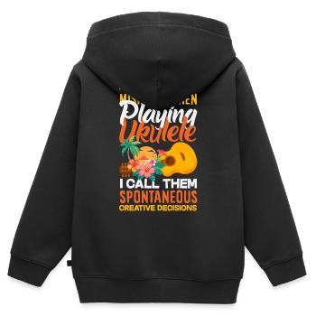 Designs et expressions amusantes de ukulélé - Sweat Premium à capuche zippé enfant bio - noir - Dos - AI Model Kid Male (0cm)