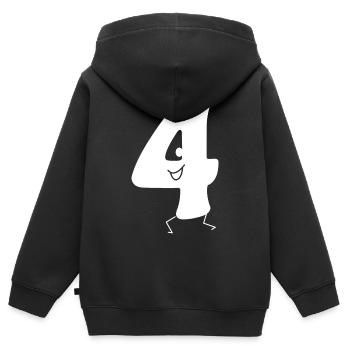Lustige Vier: Minimalistische Ziffer 4 | Vierter - Kinder Premium Organic Zip Hoodie - Schwarz - Hinten - AI Model Kid Male (0cm)