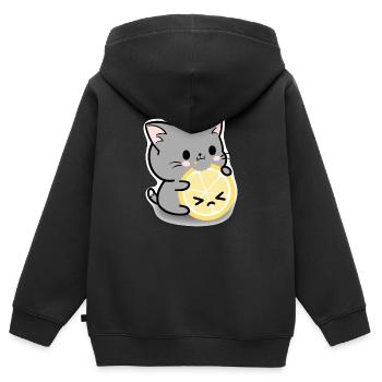 Lemon cat - Kids Premium Organic Zip-up Hoodie - black - Back - AI Model Kid Male (0cm)