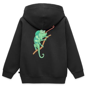Grünes Chamäleon - Kinder Premium Organic Zip Hoodie - Schwarz - Hinten - AI Model Kid Male (0cm)