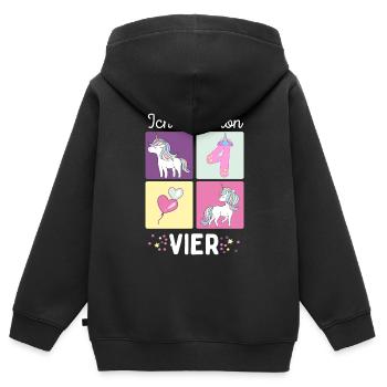 Einhorn Vier Vierter Geburtstag Unicorn - Kinder Premium Organic Zip Hoodie - Schwarz - Hinten - AI Model Kid Male (0cm)