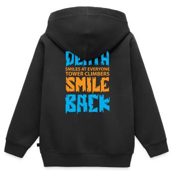La mort sourit à tous, grimpeurs industriels - Sweat Premium à capuche zippé enfant bio - noir - Dos - AI Model Kid Male (0cm)