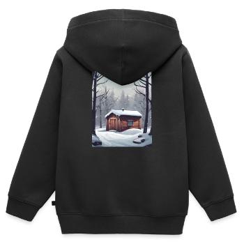 Gemütliche Schneehütte - Kinder Premium Organic Zip Hoodie - Schwarz - Hinten - AI Model Kid Male (0cm)