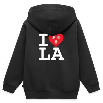 I Love LA! weiss mit Bändern - Kinder Premium Organic Zip Hoodie - Schwarz - Hinten - AI Model Kid Male (0cm)