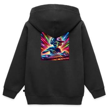 Techno Tourist Alien DJ Rave EDM Festival Outfit - Kinder Premium Organic Zip Hoodie - Schwarz - Hinten - AI Model Kid Male (0cm)