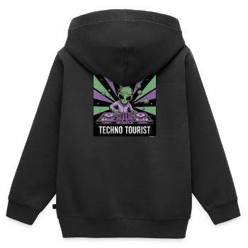 Techno Tourist Alien DJ Rave EDM Festival Outfit - Kinder Premium Organic Zip Hoodie - Schwarz - Hinten - AI Model Kid Male (0cm)
