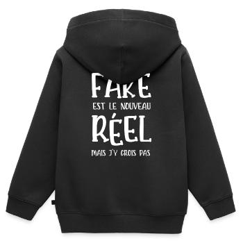 fake est le nouveau réel - Sweat Premium à capuche zippé enfant bio - noir - Dos - AI Model Kid Male (0cm)