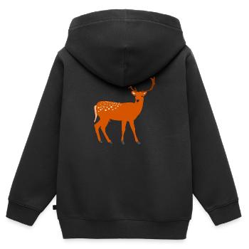Cerf, Chevreuil, Chevreuil, Gibier, Forêt, Rennes, Rennes - Sweat Premium à capuche zippé enfant bio - noir - Dos - AI Model Kid Male (0cm)
