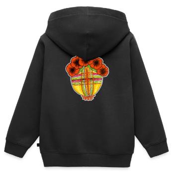 Poupée ukrainienne. Motanka. Motif de fleur de pavot. - Sweat Premium à capuche zippé enfant bio - noir - Dos - AI Model Kid Male (0cm)