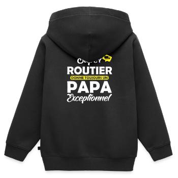 super routier - papa exceptionnel - Sweat Premium à capuche zippé enfant bio - noir - Dos - AI Model Kid Male (0cm)