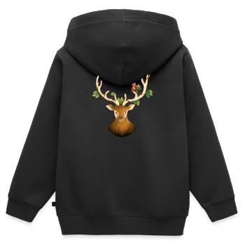 Cerf ou renne de la forêt avec oiseau et lierre - Sweat Premium à capuche zippé enfant bio - noir - Dos - AI Model Kid Male (0cm)
