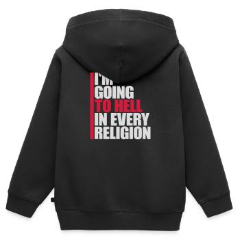 En allant en enfer - Sweat Premium à capuche zippé enfant bio - noir - Dos - AI Model Kid Male (0cm)