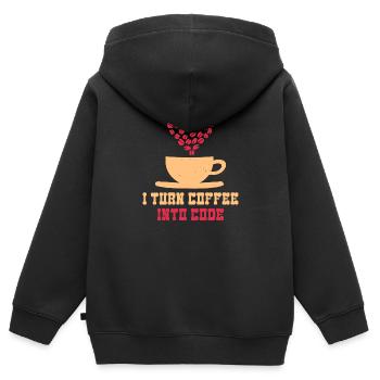 JE TRANSFORME LE CAFÉ EN CODE DRÔLE - Sweat Premium à capuche zippé enfant bio - noir - Dos - AI Model Kid Male (0cm)