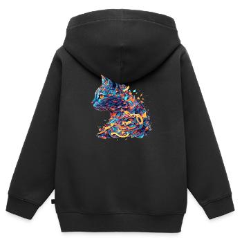 Chat domestique vectoriel pour chaton et amis chats - Sweat Premium à capuche zippé enfant bio - noir - Dos - AI Model Kid Male (0cm)